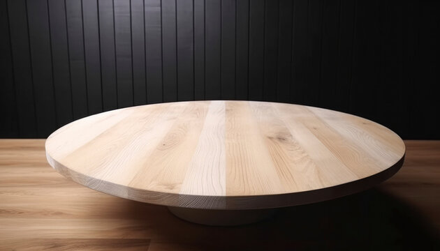 Empty beautiful round wood table  top counter on  interior in clean and bright with shadow background, Ready,white background, for product montage..