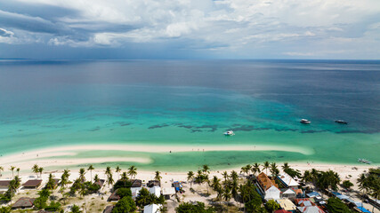 Aerial view of tropical landscape with a beautiful beach. Bantayan island, Philippines.