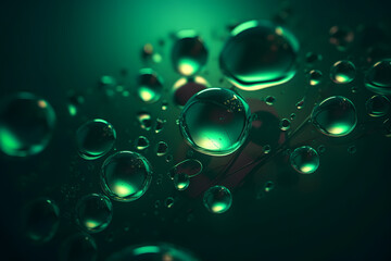 Close de um grupo de bolhas flutuando em um l&iacute;quido azul escuro, Generative Ai