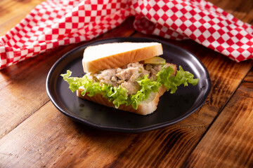 Tuna salad sandwich. It is a quick, simple and nutritious recipe, Healthy food, delicious snack very popular in many countries.