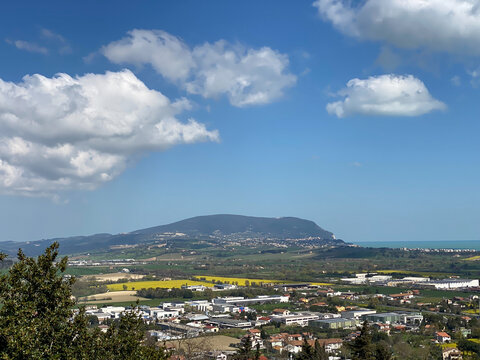 Scenic View of Camerano village near Mount Conero and Riviera from Loreto, Le Marche, Italy