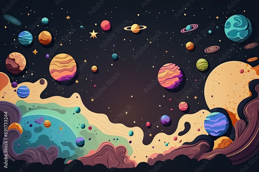 Canvas Prints colorful and vibrant space scene with planets and stars. generative ai