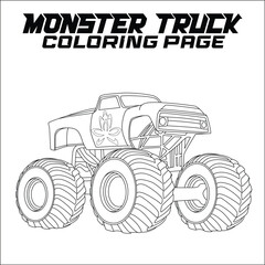 Fototapeta na wymiar Monster Tuck Coloring Page for kids