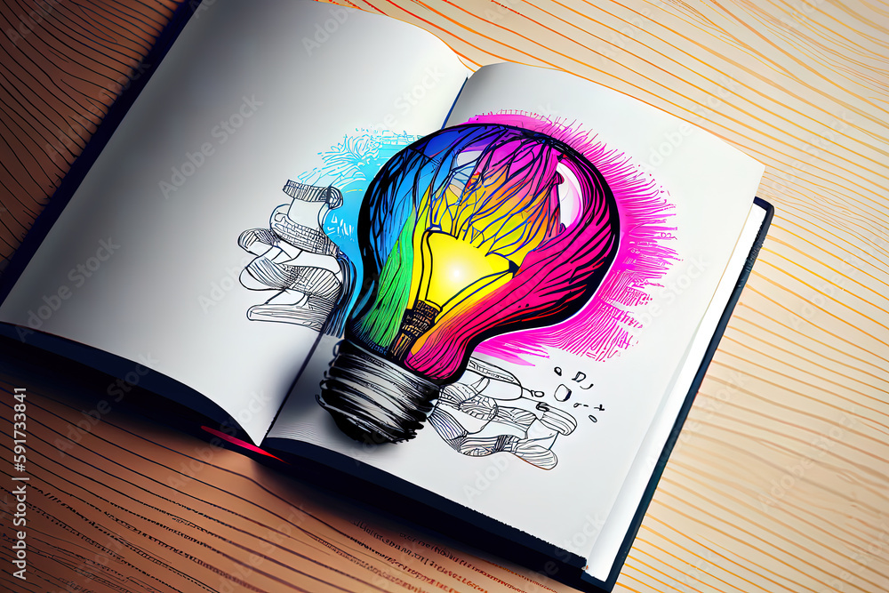 Poster open textbook with globe model with light bulb. generative ai