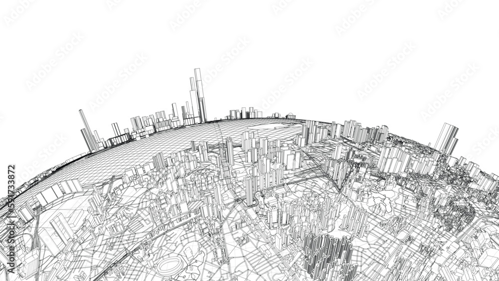 Poster 3d city sphere. vector rendering of 3d