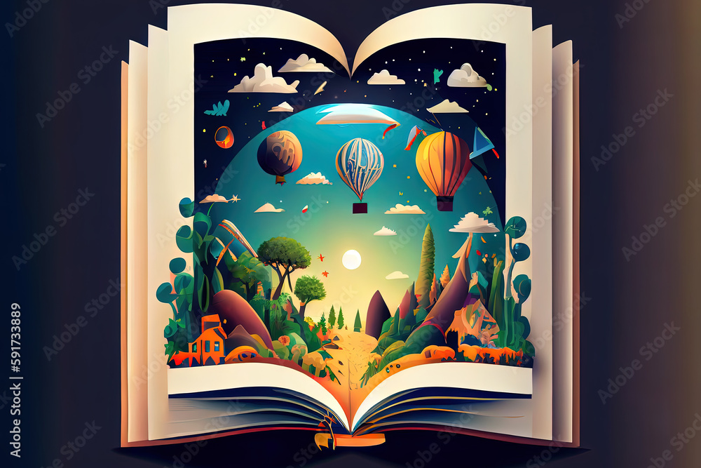 Aufkleber tree of knowledge growing on open textbook for educational investment and success concept. generativ