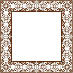 Antique tile frame brown vortex spiral curve cross vine kaleidoscope