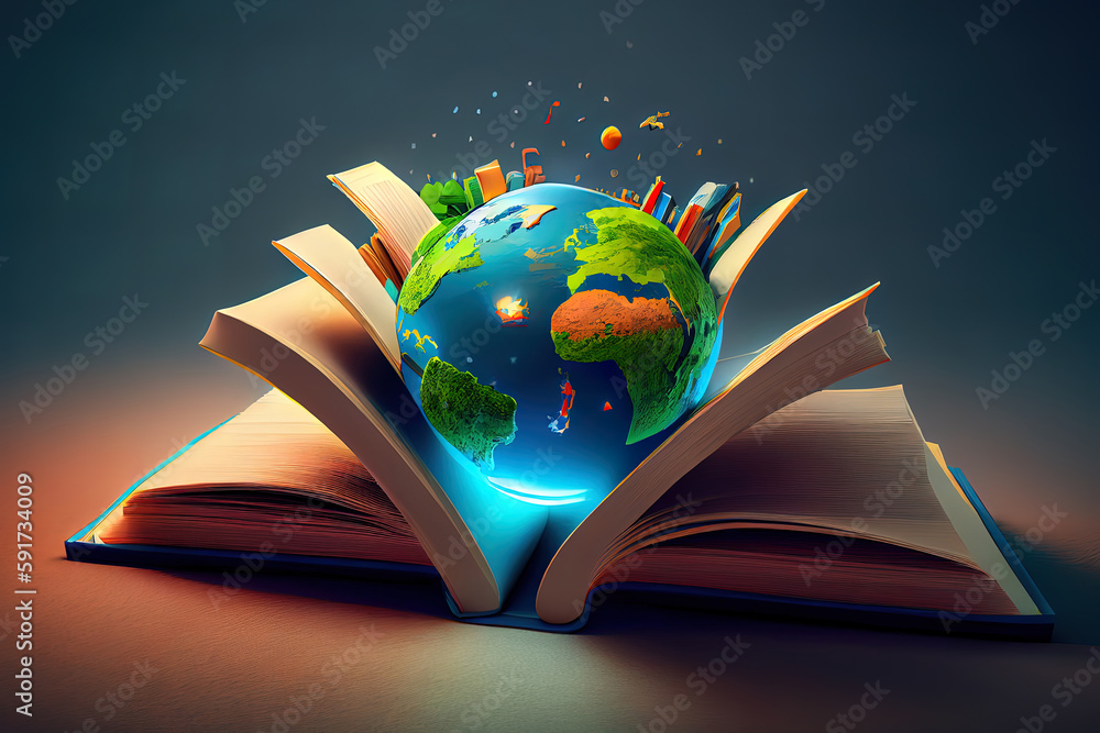 Poster gradient abstract world book day 3d illustration background. generative ai.
