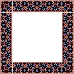 Antique tile frame sawtooth edge aboriginal cross colorful kaleidoscope