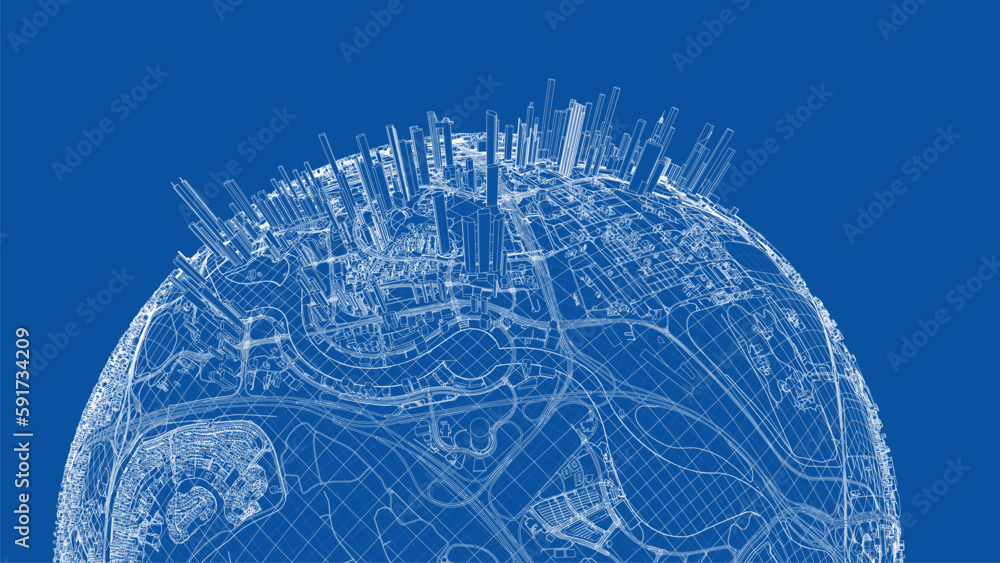 Poster 3d city sphere. vector rendering of 3d