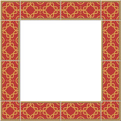 Antique tile frame golden round dot curve cross line