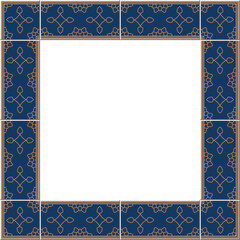 Antique tile frame curve cross flower outline
