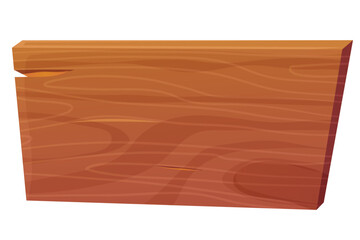 Wooden plank, frame game ui asset textured piece of board, button in cartoon style isolated on white background. frame for massage, decoration.