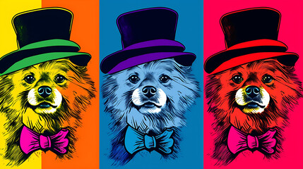 Pomeranian in a top hat, generative ai