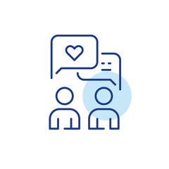 Dating app users exchanging flirting love messages. Pixel perfect, editable stroke line icon