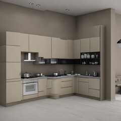 Kitchen set room with monochrom color, generative Ai
