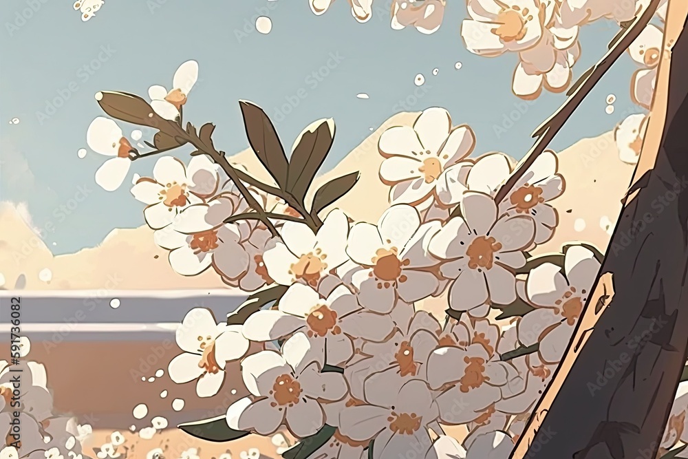 Poster tree with colorful flowers in bloom. generative ai