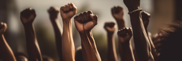 Raised fists in juneteenth and african liberation day celebration, generative AI