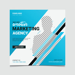 Digital marketing agency social media post vector template with blue and white color.

