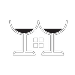 glass of wine with home window vector icon