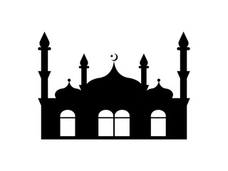 Black Mosque Silhouette with Domes and Towers