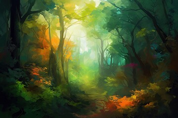 Fototapeta na wymiar Mystical Metaphysical Style Lush Forest Painting