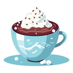 Whipped cream atop cappuccino in cute mug