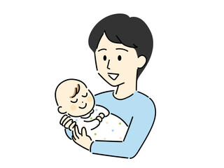 赤ちゃんを抱っこするお父さんのイラスト