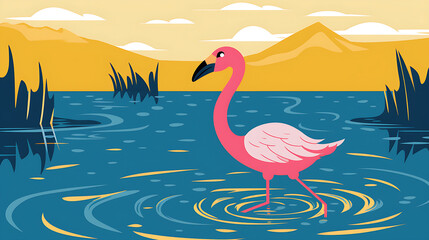 Flamingo in water, generative ai