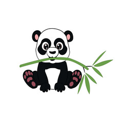 vector cute panda sitting and eating bamboo.