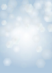 Vector Magical Glowing Background with Silver and Purple Falling Hexagon on Blue. Falling Snow. Glittery Confetti Frame. Christmas and New Year Design. Winter Sky with Bokeh Snowfall.