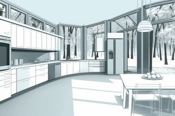 cozy kitchen with a rustic dining table and chairs. Generative AI