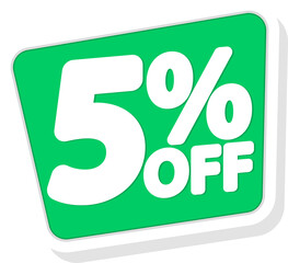 Sale 5% off, discount tag on transparent background. Promotion sign for shop or online store, PNG illustration
