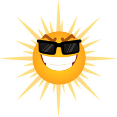 Sun Wearing Sunglasses Smiley  Sunshine Mascot Character Design Isolated