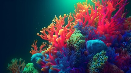 Colorful tropical coral reef of various marine species, beautiful underwater wallpaper. Generative AI