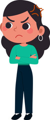 Chibi Woman Angry Aggressive Crossed Arms Pose Character Flat Design Isolated