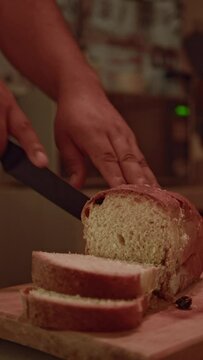 slicing bread with knife