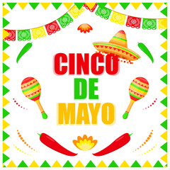 Vector illustration of Cinco de Mayo greeting, social media feed design cover banner post flyer poster background 