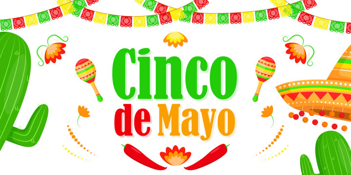 Vector illustration of Cinco de Mayo greeting, social media feed design cover banner post flyer poster background 