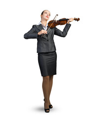 Young businesswoman playing the violin