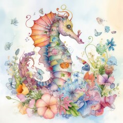 Watercolor  Whimsical Seahorse Generative Ai