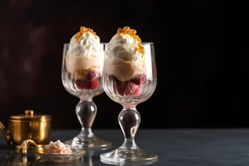 delicious ice cream in a elegance glass. Summer cold ice cream dessert concept  - Generative AI