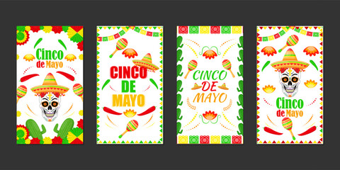 Vector illustration of Cinco de Mayo social media story feed set mockup template