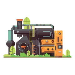 Working machinery in natures farm industry illustration