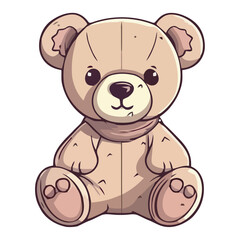 Cute puppy sitting with teddy bear toy