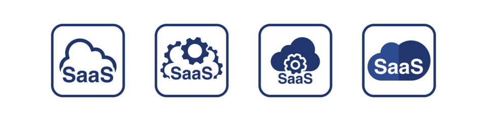 SAAS Cloud Computing Icon Set. Software as a Service Internet Storage Illustration. Digital Web Server and Data Center Services Logo. Vector.