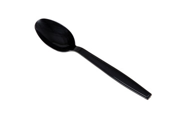 black plastic spoon cutlery on isolated white background