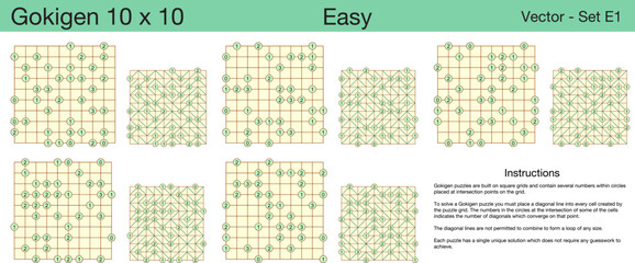 5 Easy Gokigen 10 x 10 Puzzles. A set of scalable puzzles for kids and adults, which are ready for web use or to be compiled into a standard or large print activity book.
