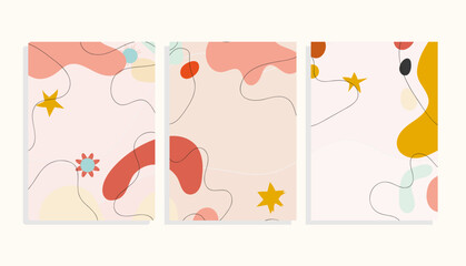 spring cards set with flowers, stars,  mid-century modern vector template