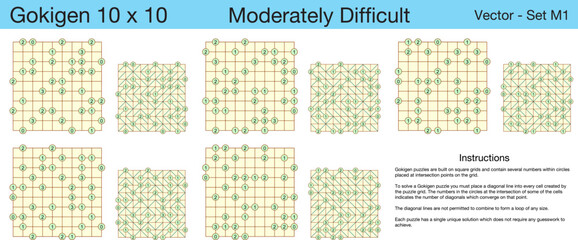 5 Moderately Difficult Gokigen 10 x 10 Puzzles. A set of scalable puzzles for kids and adults, which are ready for web use or to be compiled into a standard or large print activity book.